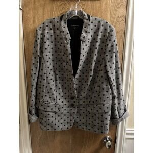 Lane Bryant Women's Gray Black Polka Dot Plaid Check Stretch Blazer Size 18